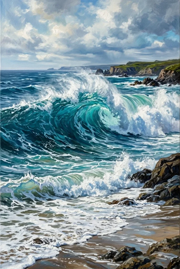 27 Stunning Canvas Art Painting Ideas for Every Skill Level 14 12. Coastal Wave Painting