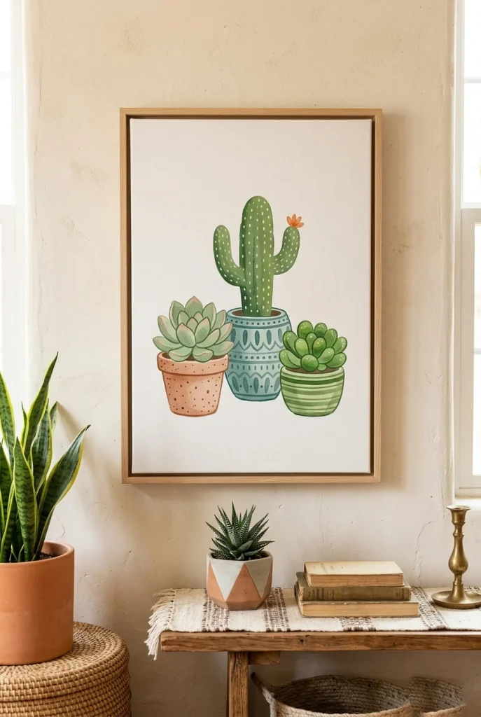 27 Stunning Canvas Art Painting Ideas for Every Skill Level 15 13. Simple Cactus and Succulent Art