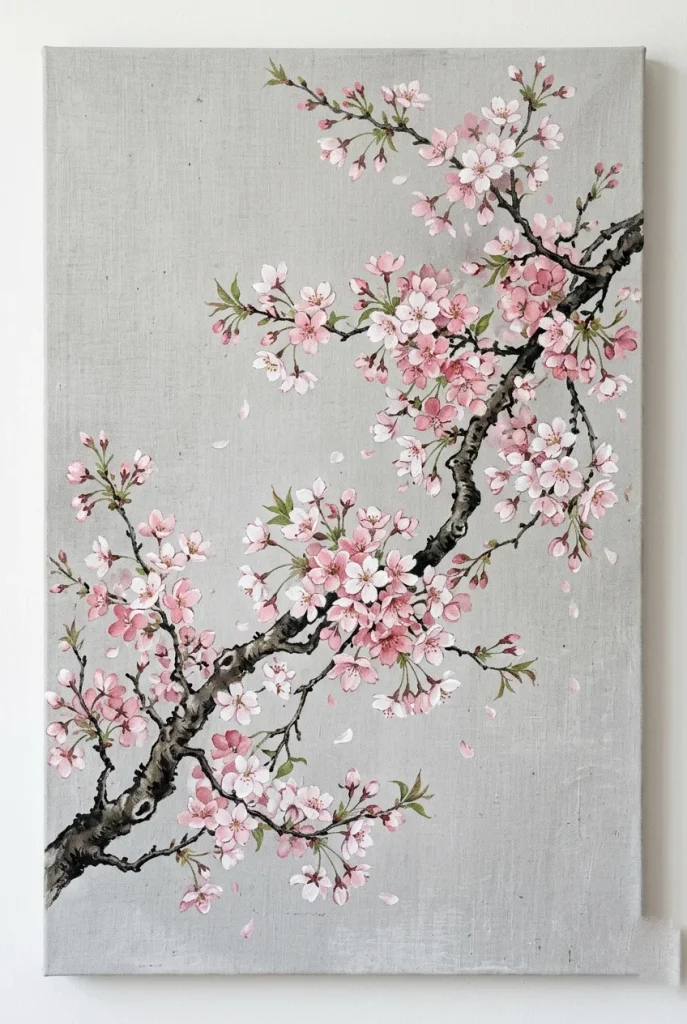 27 Stunning Canvas Art Painting Ideas for Every Skill Level 17 15. Cherry Blossom Branch