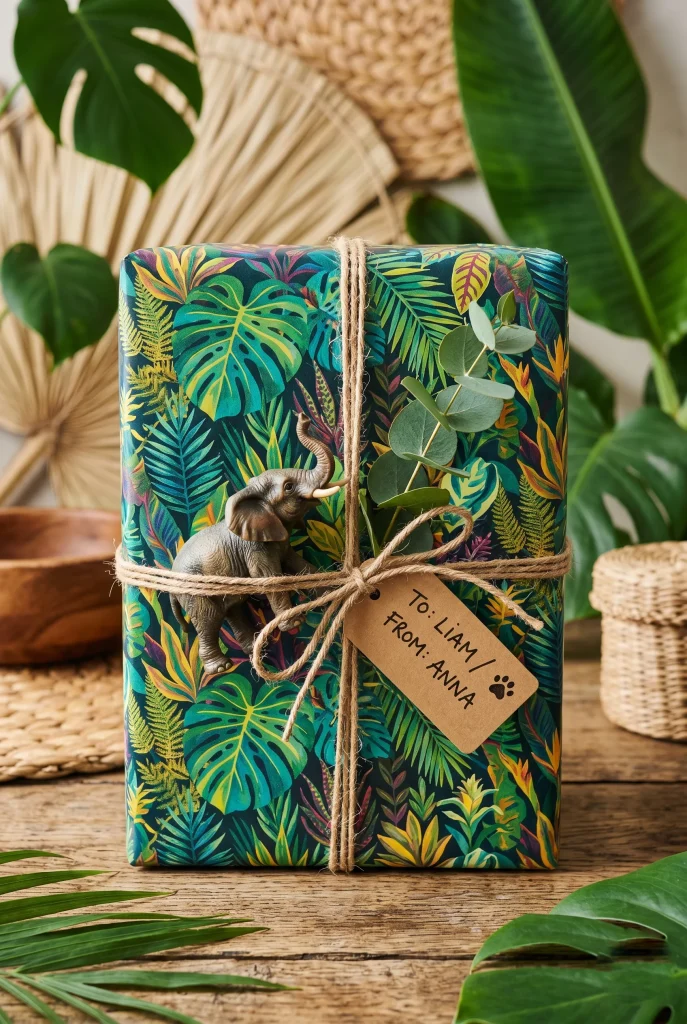 28 Creative Baby Shower Gift Wrapping Ideas She Will Love 16 15. Jungle Theme Wrap