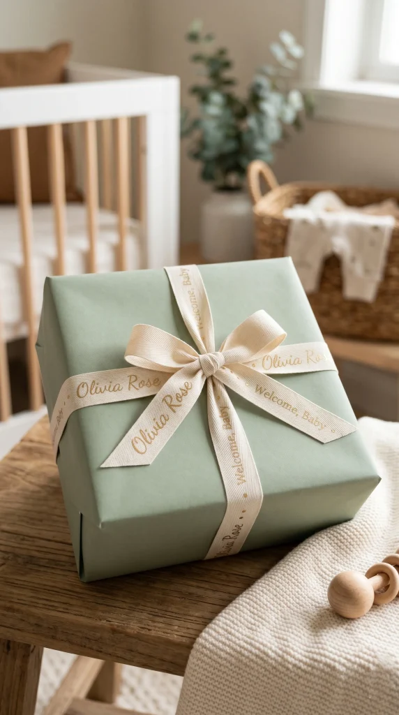 28 Creative Baby Shower Gift Wrapping Ideas She Will Love 29 28. Personalized Ribbon With Babys Name