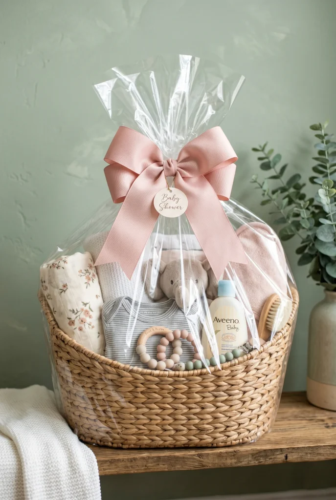 28 Creative Baby Shower Gift Wrapping Ideas She Will Love 5 4. Wicker Basket Display
