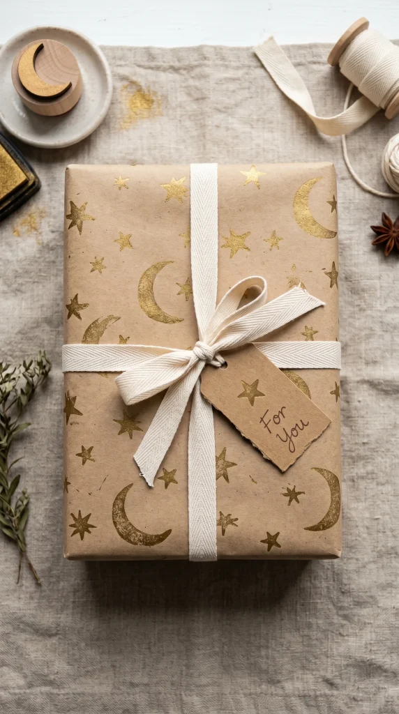 28 Creative Baby Shower Gift Wrapping Ideas She Will Love 10 9. Brown Paper Stamp Design
